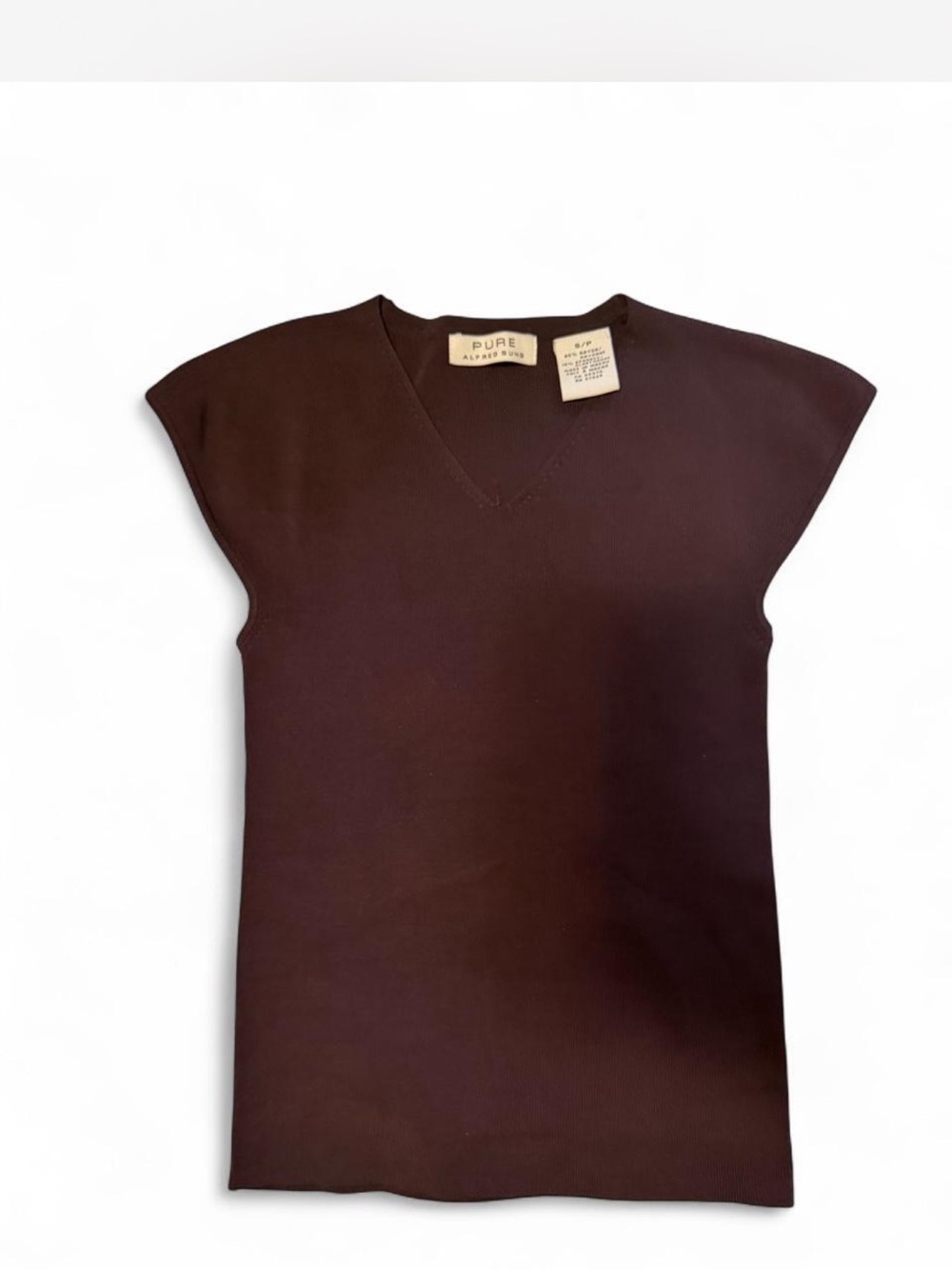 ALFRED SUNG Brown V-Neck Cap Sleeve Tank Top